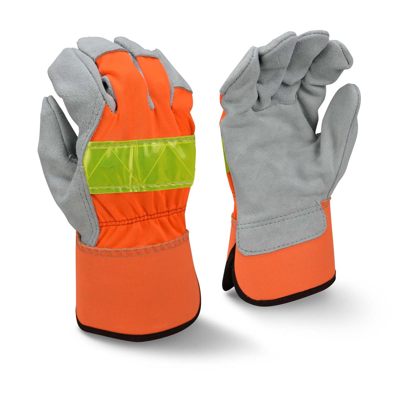 RADIANS RWG3200HV HI-VIS REGULAR SHOULDER GRAY SPLIT COWHIDE LEATHER PALM GLOVE