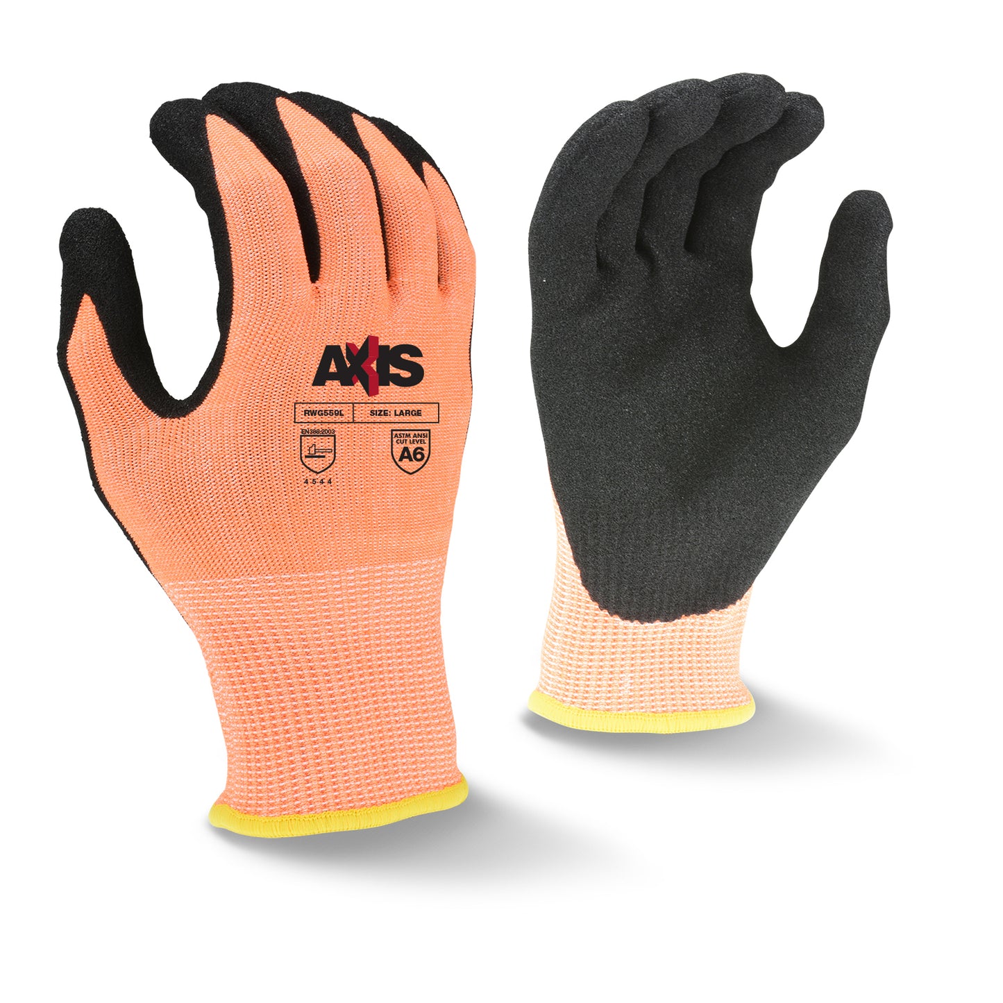 RADIANS RWG559 AXIS™ CUT PROTECTION LEVEL A6 SANDY NITRILE COATED GLOVE