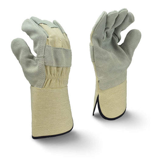 RADIANS RWG3400DPG SIDE SPLIT GRAY COWHIDE LEATHER DOUBLE PALM GLOVE WITH GAUNTLET CUFF